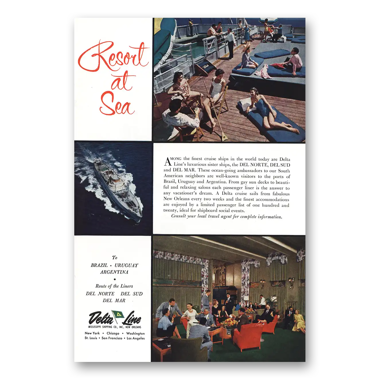 1956 Delta Line Del Norte Del Sud Del Mar Vintage Magazine Print Ad