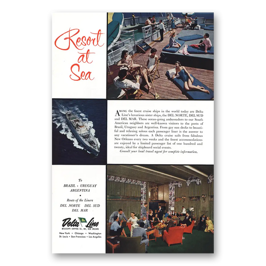 1956 Delta Line Del Norte Del Sud Del Mar Vintage Magazine Print Ad