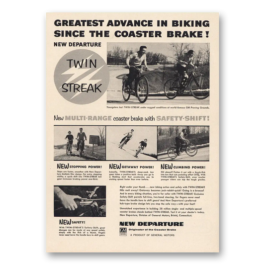 1956 New Departure Greatest Advance In Biking Coaster Brake Vintage Magazine Print Ad