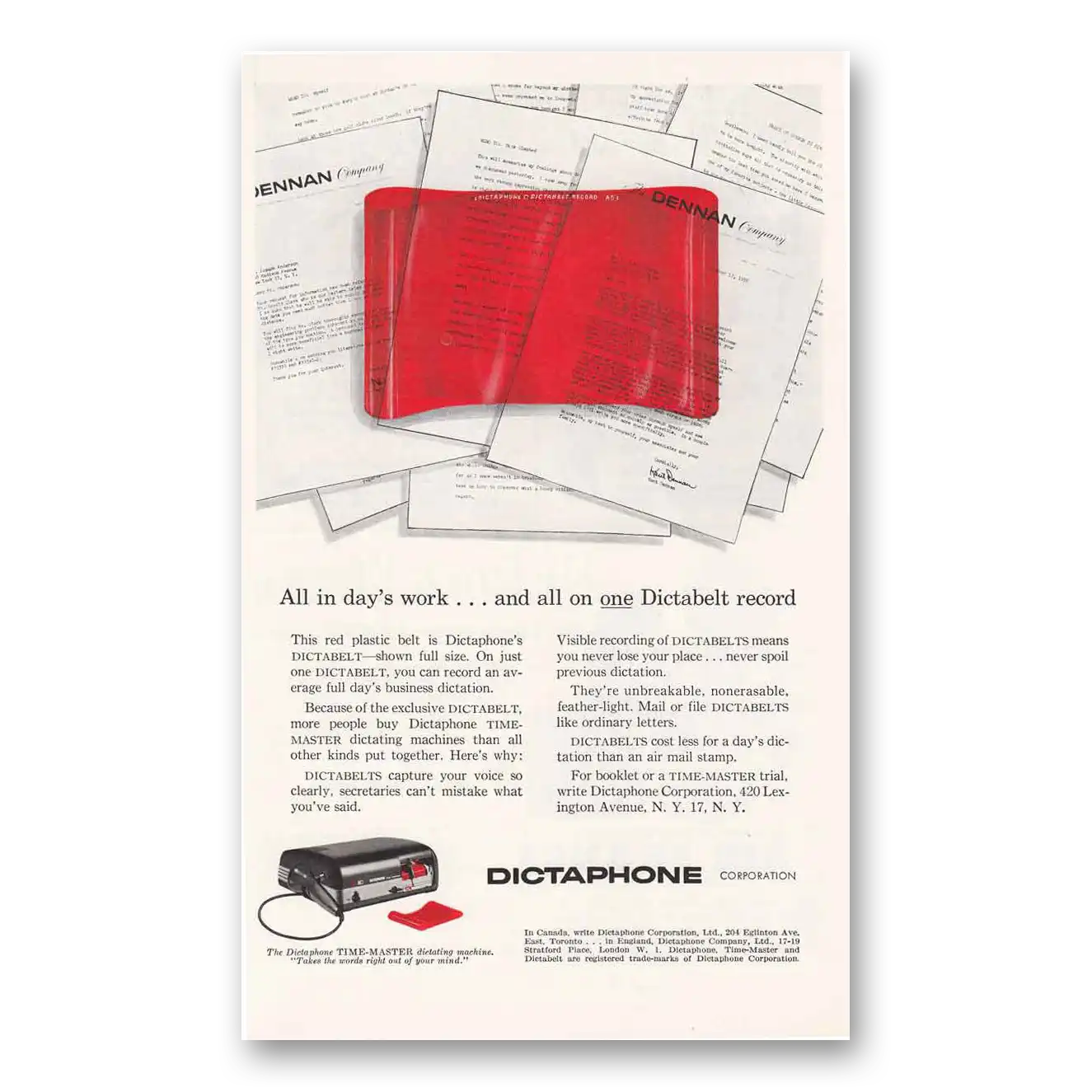 1956 Dictaphone All In Days Work Vintage Magazine Print Ad