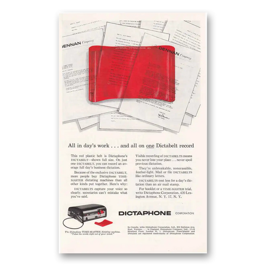 1956 Dictaphone All In Days Work Vintage Magazine Print Ad