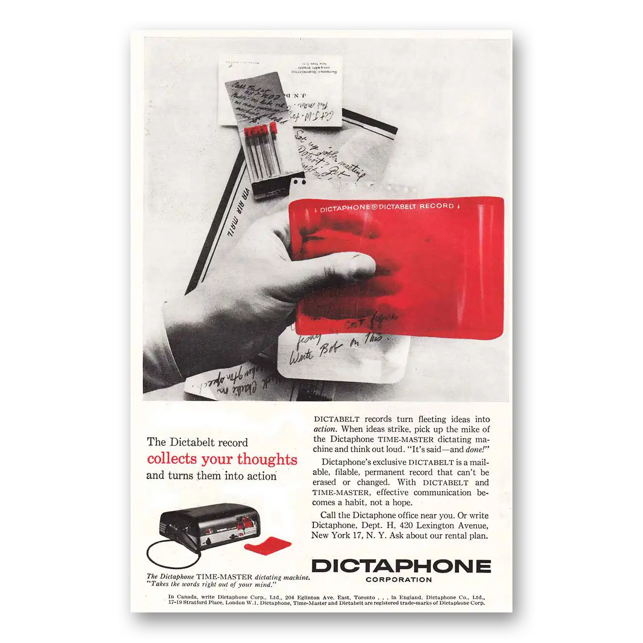 1956 Dictaphone Collects Your Thoughts Vintage Magazine Print Ad