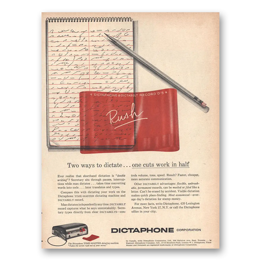 1956 Dictaphone Rush Two Ways to Dictate Vintage Magazine Print Ad