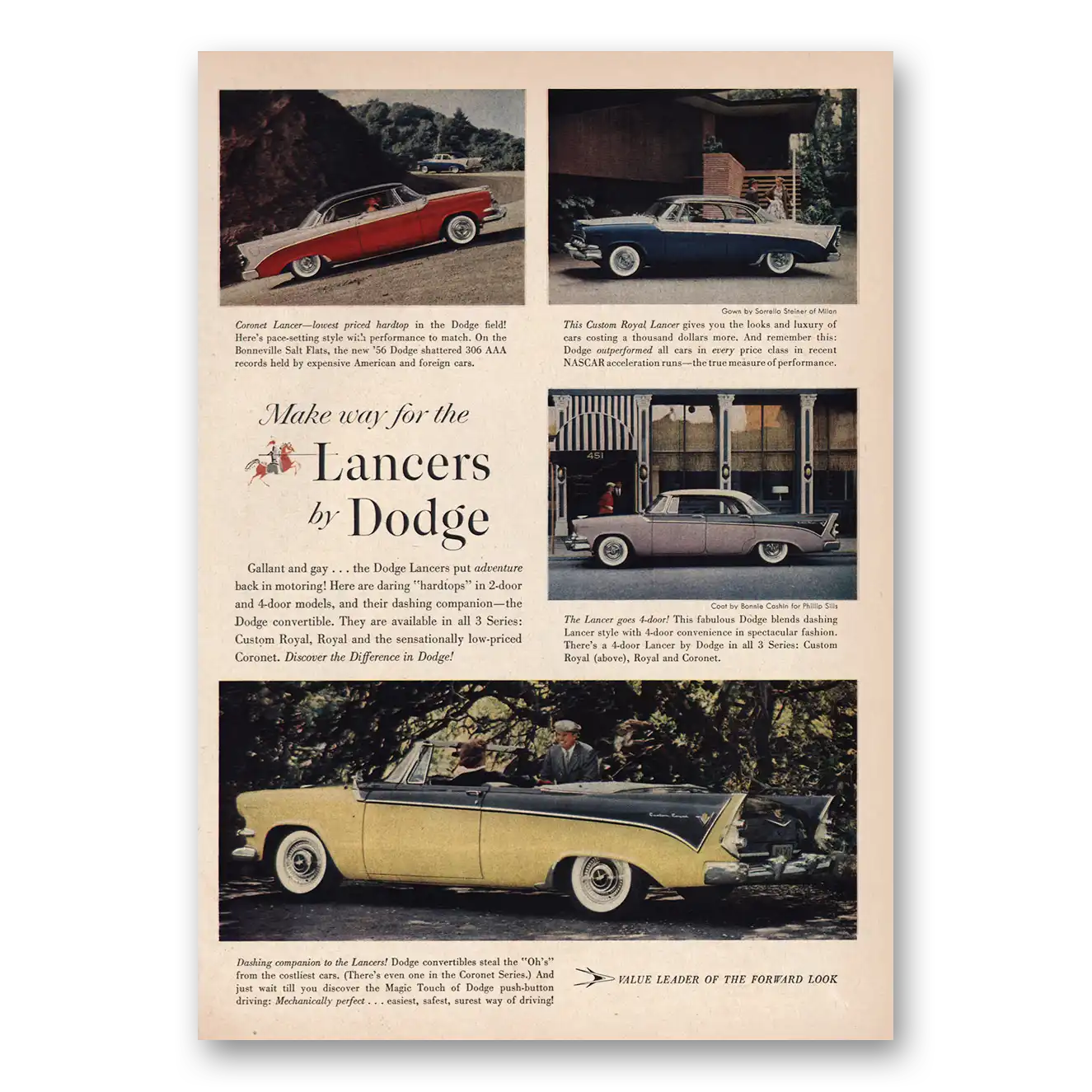 1956 Dodge Lancer Gallant and Gay Vintage Magazine Print Ad