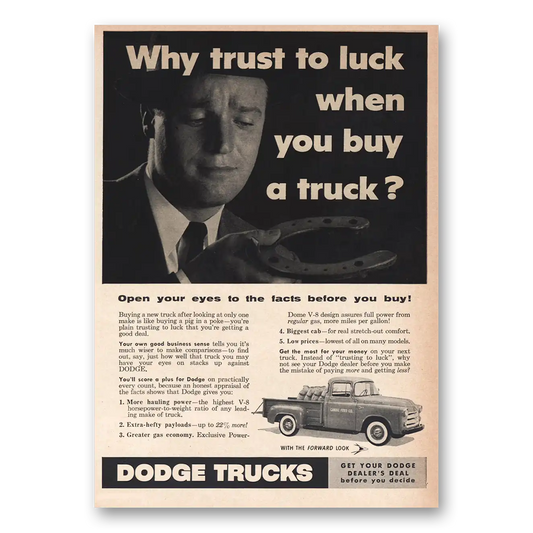 1956 Dodge Trucks Why Trust To Luck Vintage Magazine Print Ad