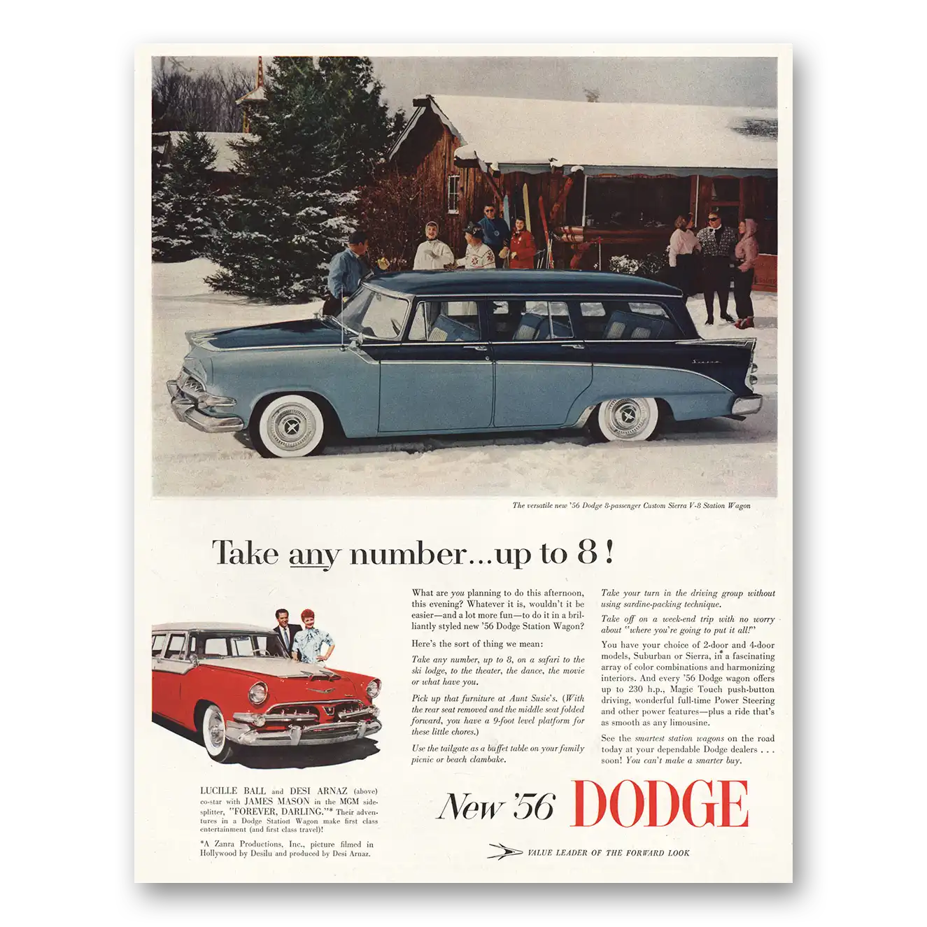 1956 Dodge Custom Sierra Wagon Take Any Number Up to 8 Lucille Ball Vintage Magazine Print Ad