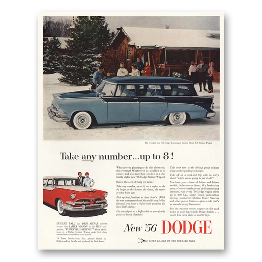 1956 Dodge Custom Sierra Wagon Take Any Number Up to 8 Lucille Ball Vintage Magazine Print Ad