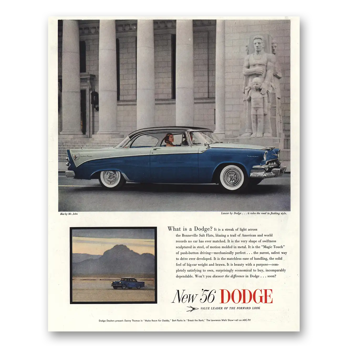 1956 Dodge Lancer Salt Flats Streak of Light Vintage Magazine Print Ad