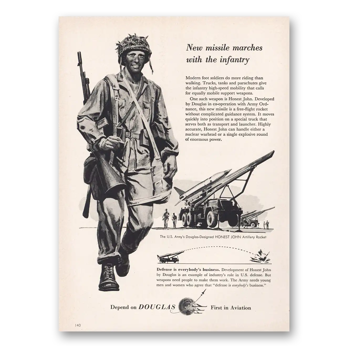 1956 Douglas New Missile Marches With Infantry Vintage Magazine Print Ad