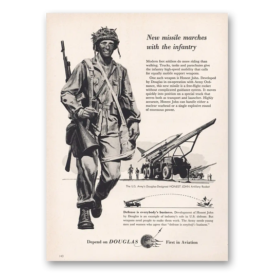 1956 Douglas New Missile Marches With Infantry Vintage Magazine Print Ad