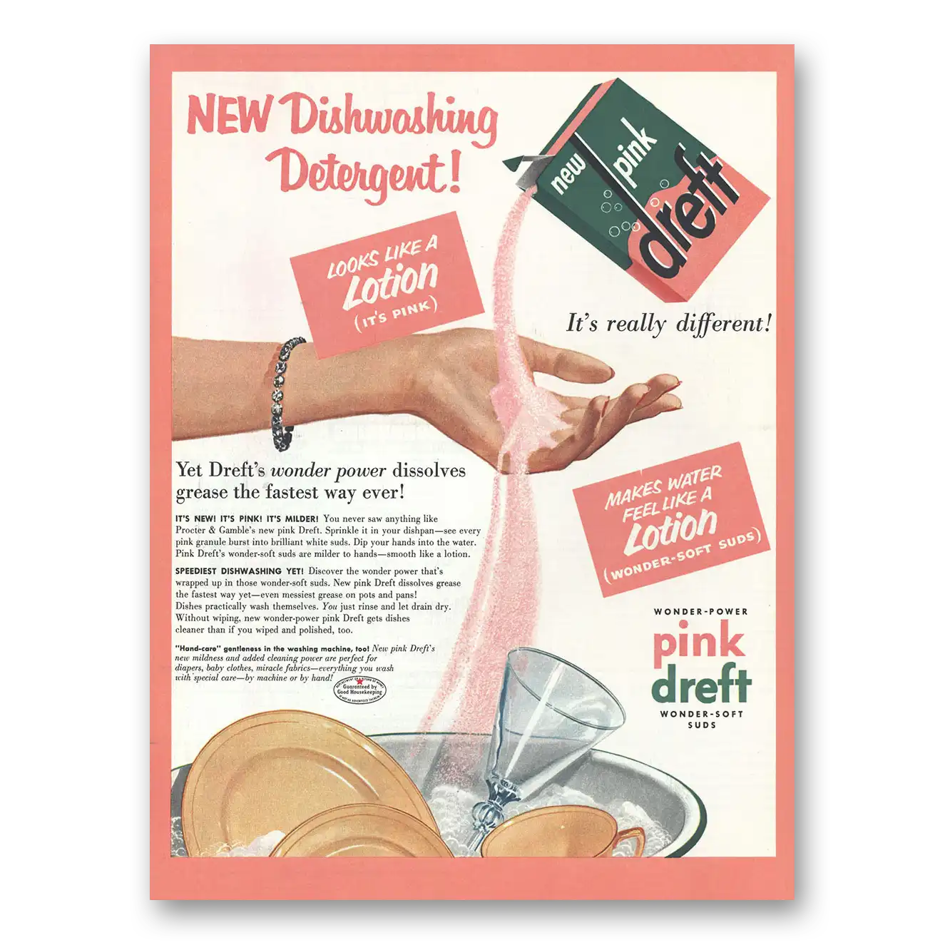 1956 Dreft Dishwashing Soap Looks Like a Lotion Vintage Magazine Print Ad