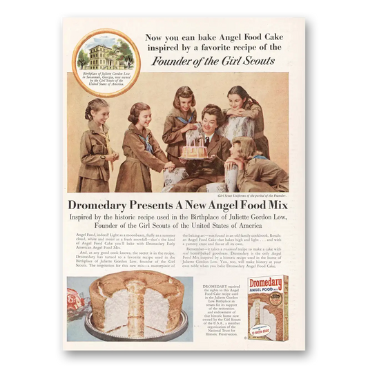 1956 Dromedary Angel Food Mix Founder of the Girl Scouts Vintage Magazine Print Ad