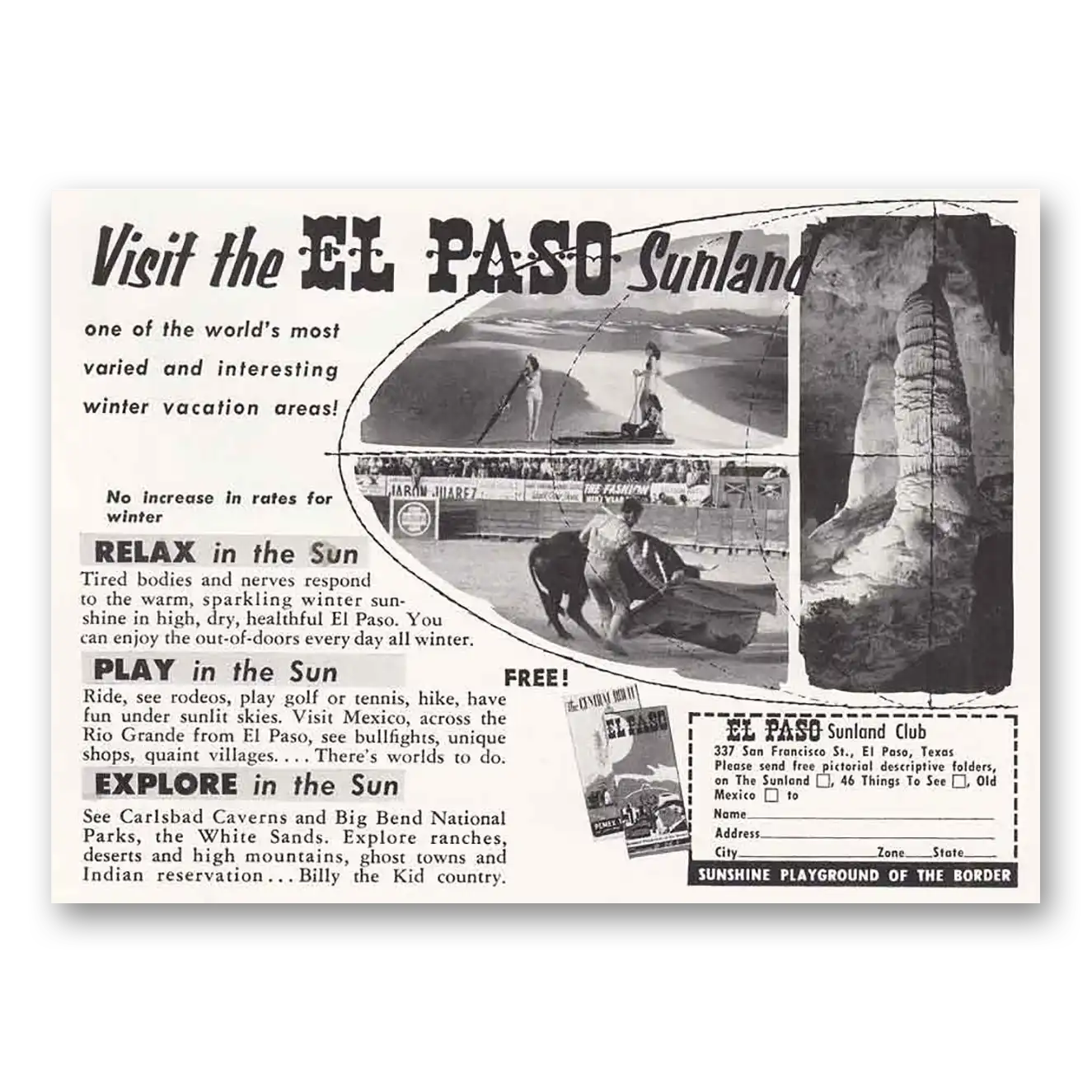 1956 El Paso Texas Relax Play Explore Vintage Magazine Print Ad