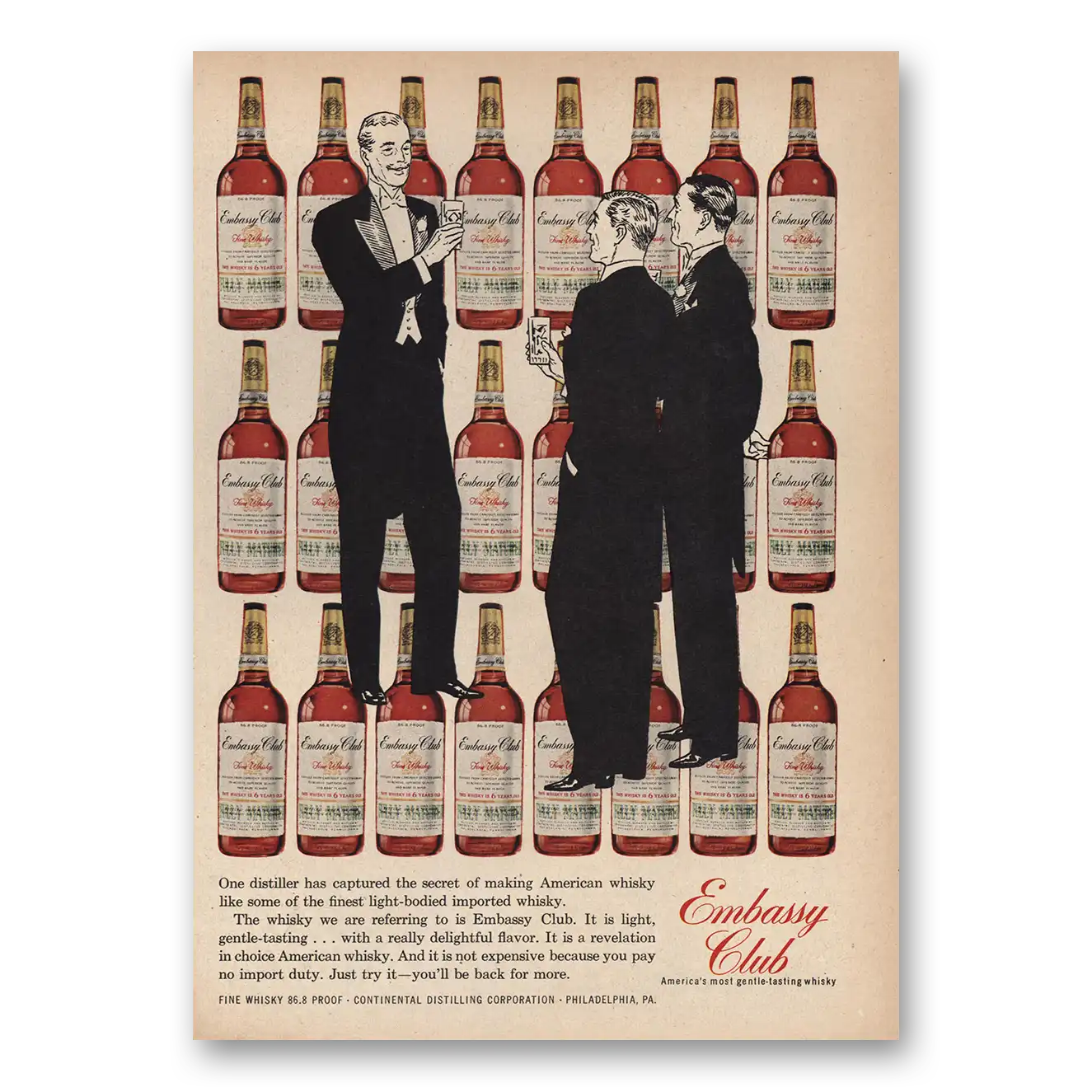 1956 Embassy Club Whisky Secret of Making American Whisky Vintage Magazine Print Ad