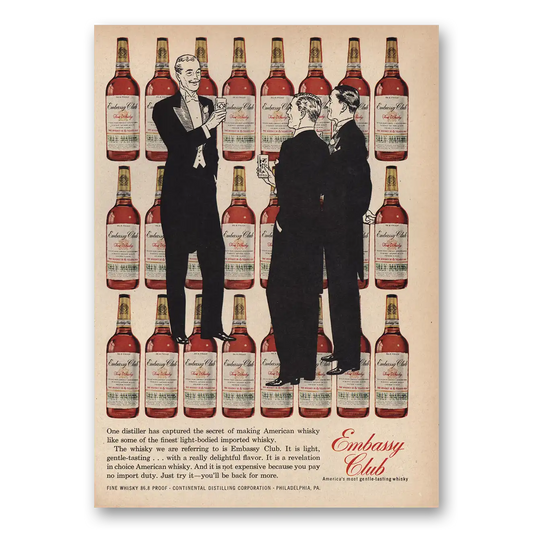 1956 Embassy Club Whisky Secret of Making American Whisky Vintage Magazine Print Ad