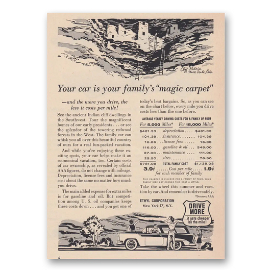 1956 Ethyl Gasoline Car Is Your Familys Magic Carpet Vintage Magazine Print Ad