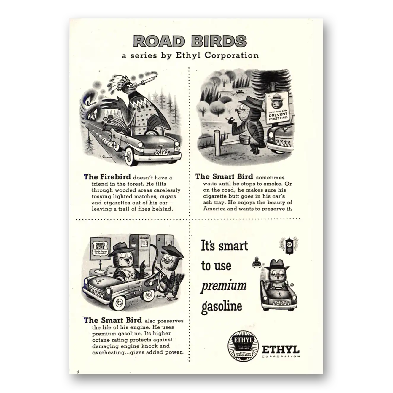 1956 Ethyl Gasoline Road Birds Vintage Magazine Print Ad