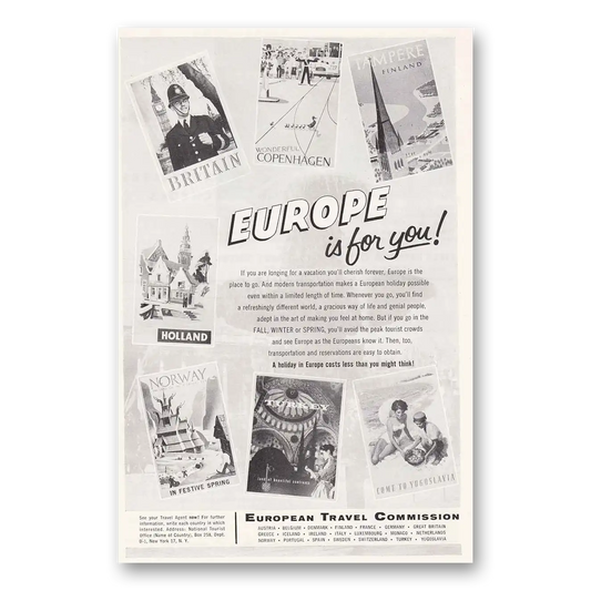 1956 Europe Europe Is For You Vintage Magazine Print Ad