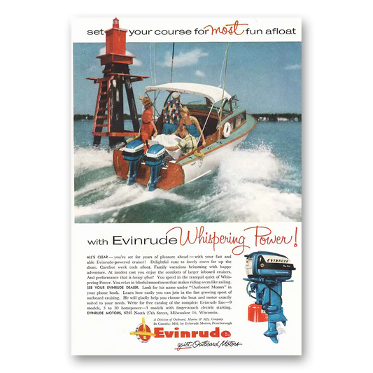 1956 Evinrude Whispering Power Vintage Magazine Print Ad