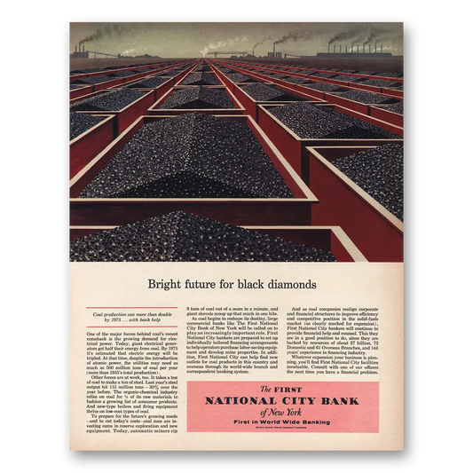 1956 First National City Bank of New York Bright Future Black Diamonds Vintage Magazine Print Ad