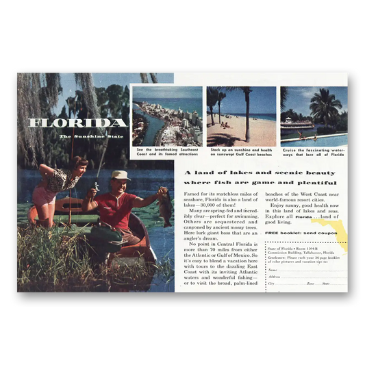 1956 Florida Land of Lakes Scenic Beauty Vintage Magazine Print Ad