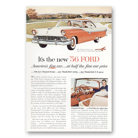 1955 Ford Fairlane Victoria Thunderbird 202hp Engine Vintage Magazine Print Ad