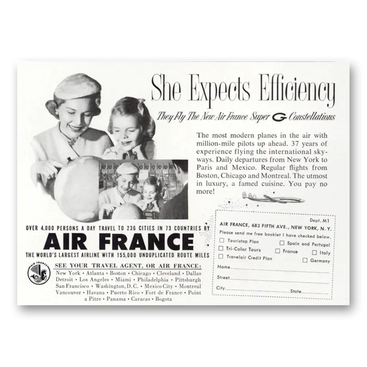 1956 Air France She Expects Efficiency Vintage Magazine Print Ad