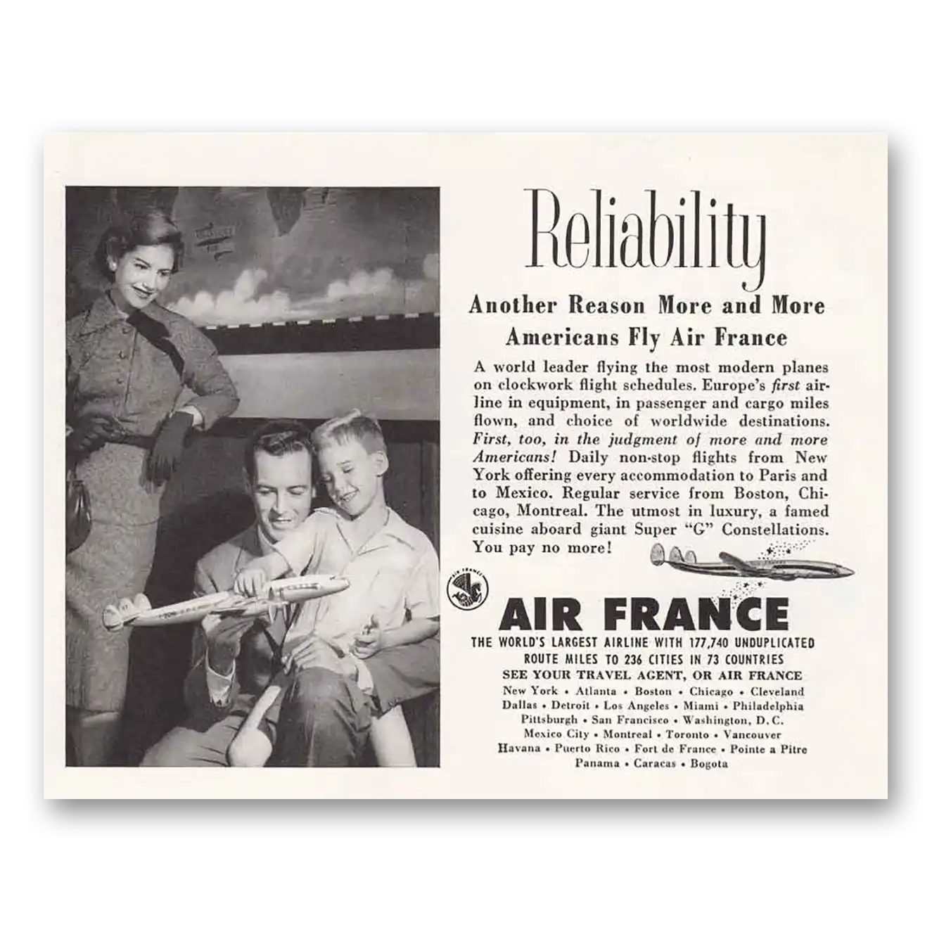 1956 Air France Toy Plane Reliability Another Reason Vintage Magazine Print Ad