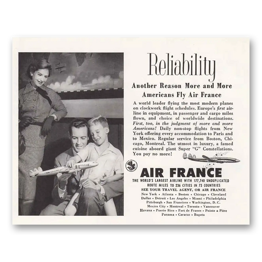 1956 Air France Toy Plane Reliability Another Reason Vintage Magazine Print Ad