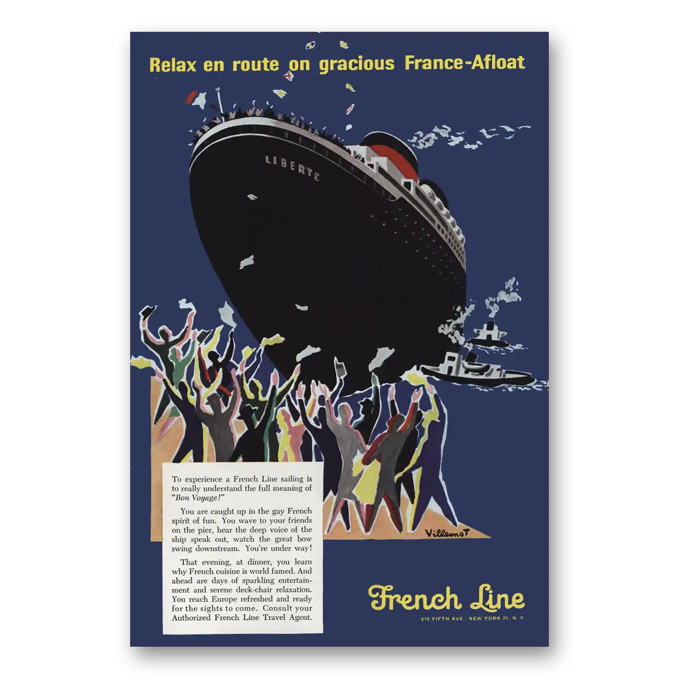 1956 French Line Understand the Full Meaning of Bon Voyage Vintage Magazine Print Ad