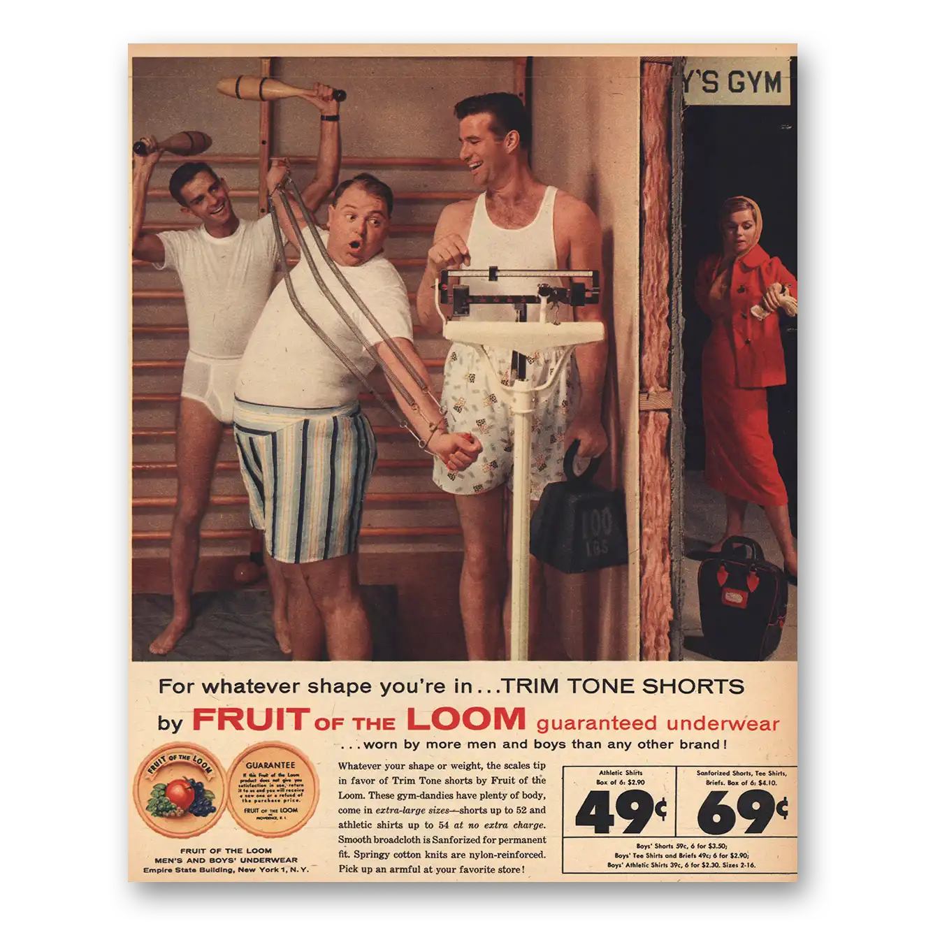 1956 Fruit of the Loom Trim Tone Shorts Vintage Magazine Print Ad