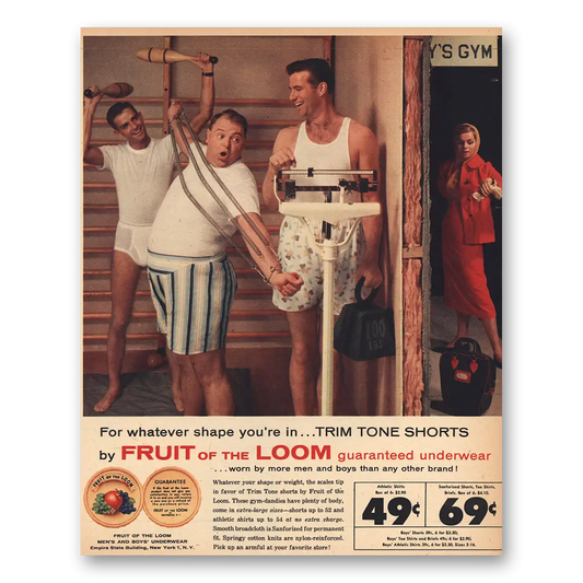 1956 Fruit of the Loom Trim Tone Shorts Vintage Magazine Print Ad