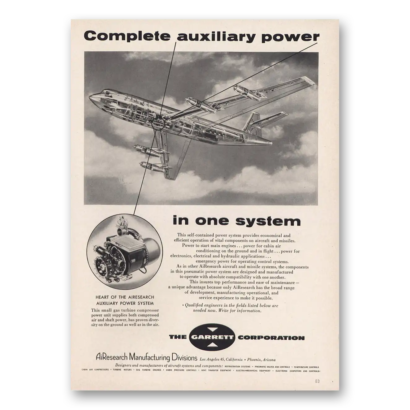 1956 Garrett AiResearch Complete Auxiliary Power Vintage Magazine Print Ad