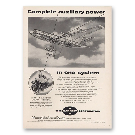 1956 Garrett AiResearch Complete Auxiliary Power Vintage Magazine Print Ad