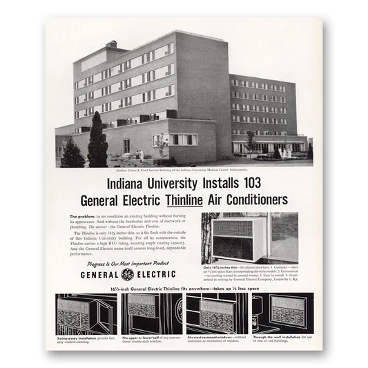 1956 General Electric Air Conditioner Indiana University Thinline Air Conditioners Vintage Magazine Print Ad