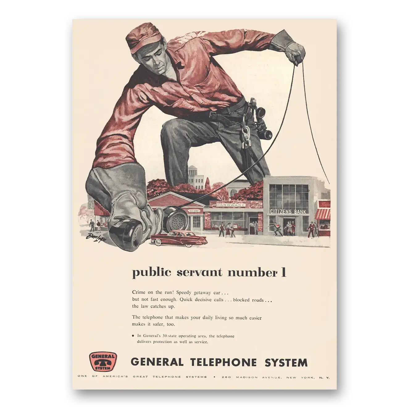 1956 General Telephone GTE Public Servant Number 1 Vintage Magazine Print Ad