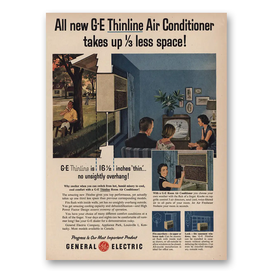 1956 General Electric Air Conditioner Thinline Air Conditioner No Overhang Vintage Magazine Print Ad