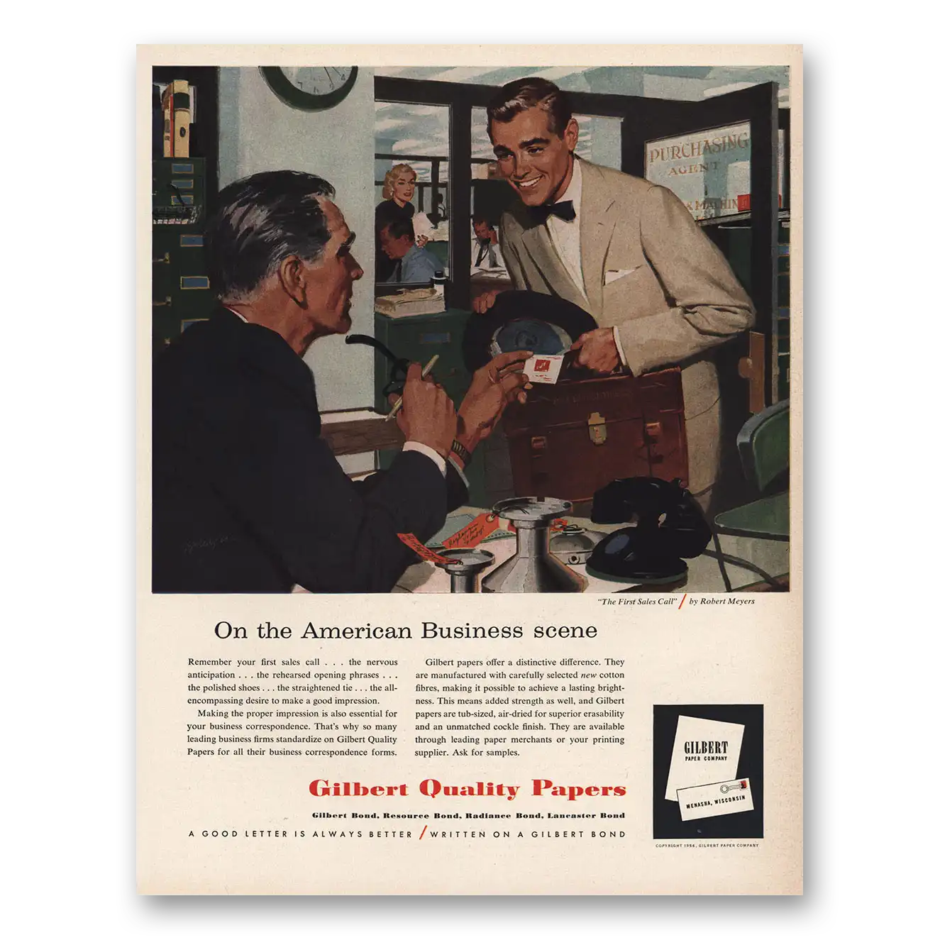 1956 Gilbert Paper American Business Scene Vintage Magazine Print Ad