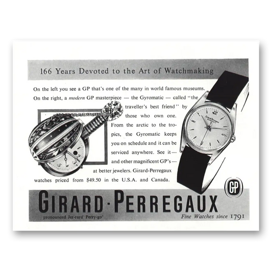 1956 Girard Perregaux Gyromatic Watch Vintage Magazine Print Ad