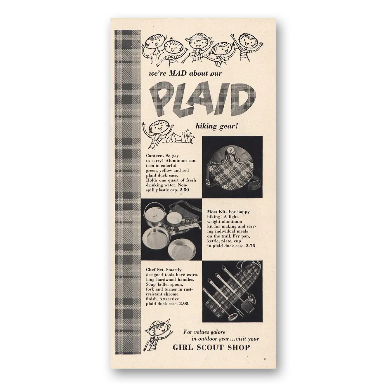 1956 Girl Scout Shop Mad About Our Plaid Vintage Magazine Print Ad