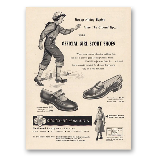 1956 Girl Scouts of the USA Happy Hiking Shoes Vintage Magazine Print Ad