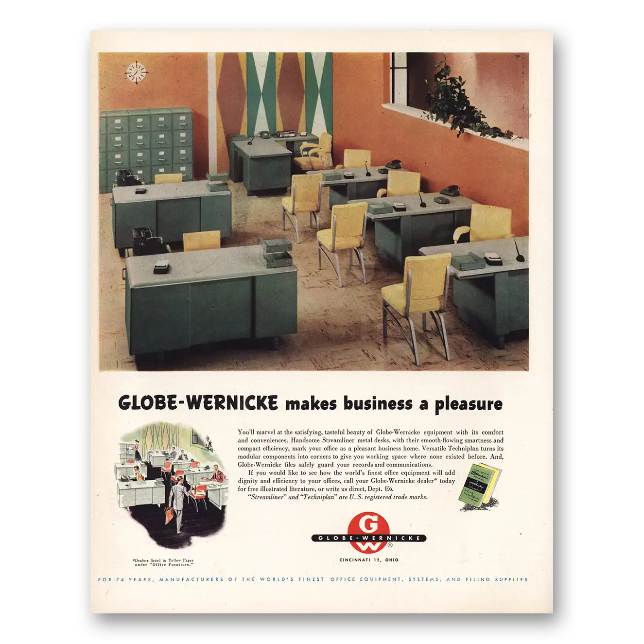 1956 Globe Wernicke Makes Business a Pleasure Vintage Magazine Print Ad