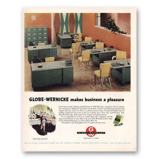 1956 Globe Wernicke Makes Business a Pleasure Vintage Magazine Print Ad