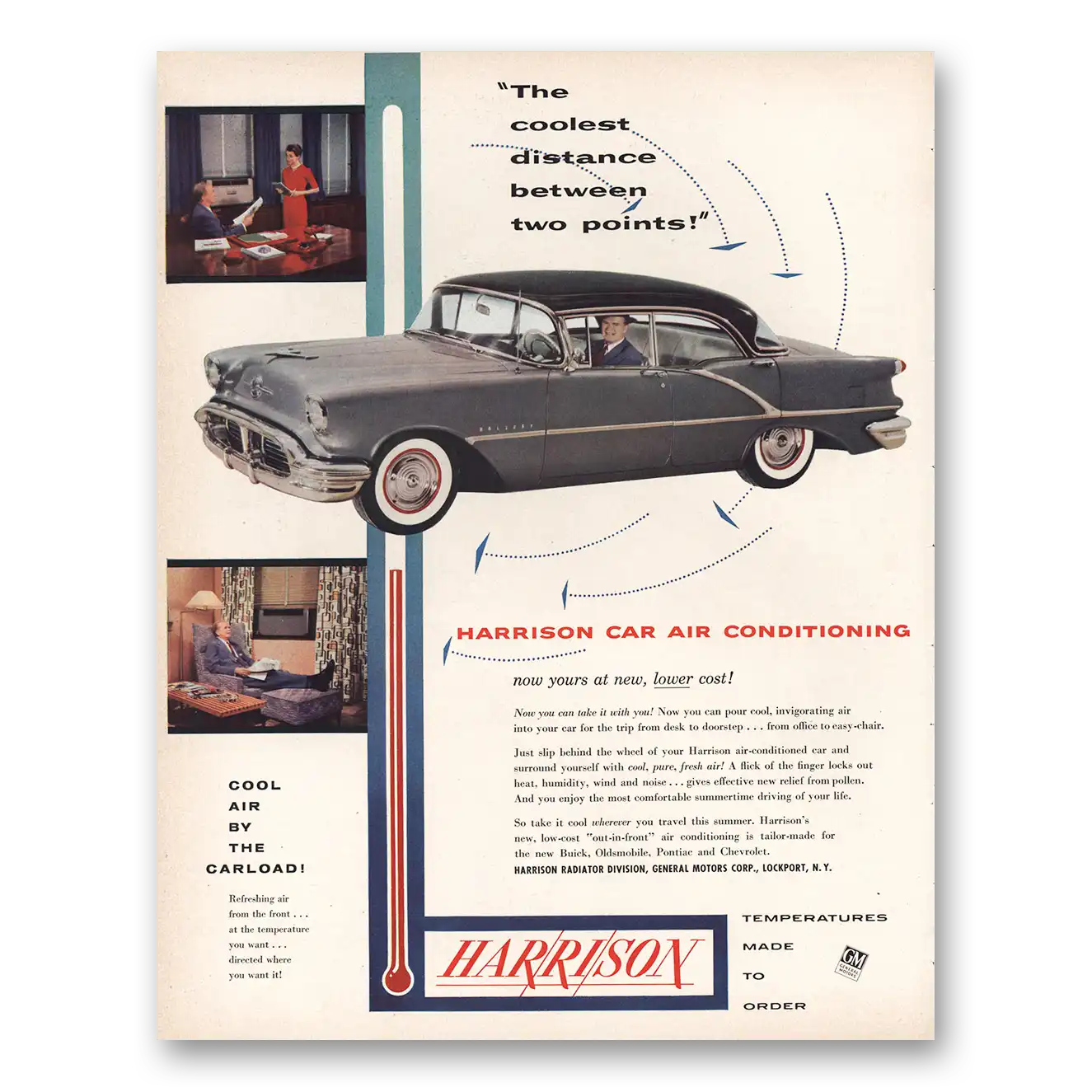 1956 GM Harrison Coolest Distance Between Two Points Vintage Magazine Print Ad