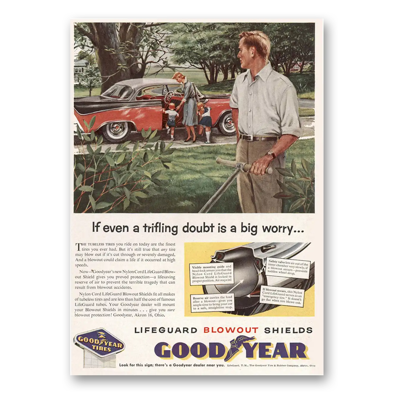 1956 Goodyear Tires Even a Trifling Doubt Is a Big Worry Vintage Magazine Print Ad