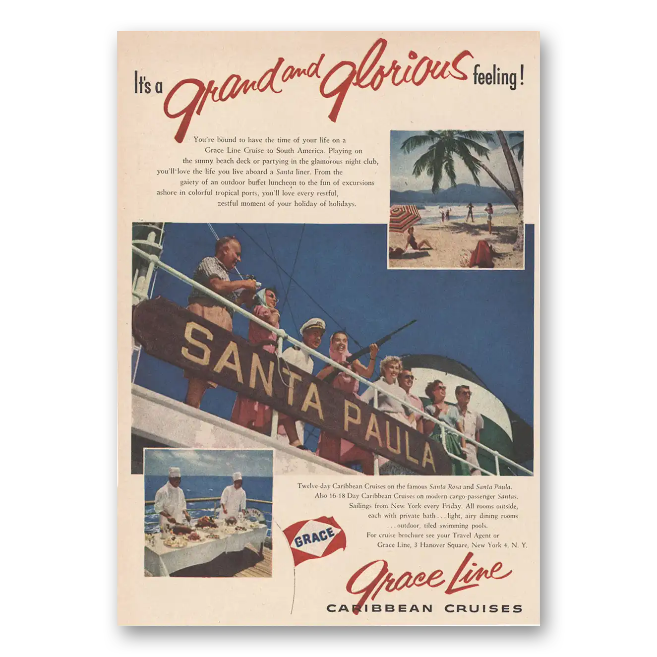 1956 Grace Line Grand and Glorious Vintage Magazine Print Ad