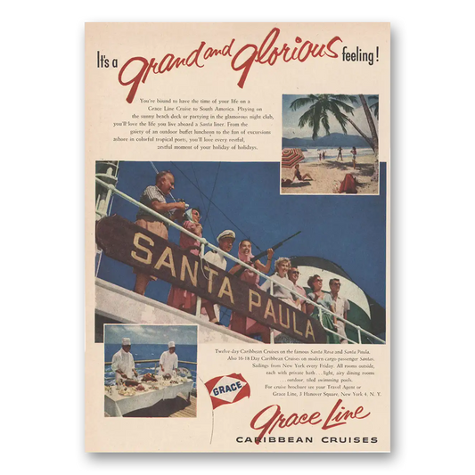 1956 Grace Line Grand and Glorious Vintage Magazine Print Ad