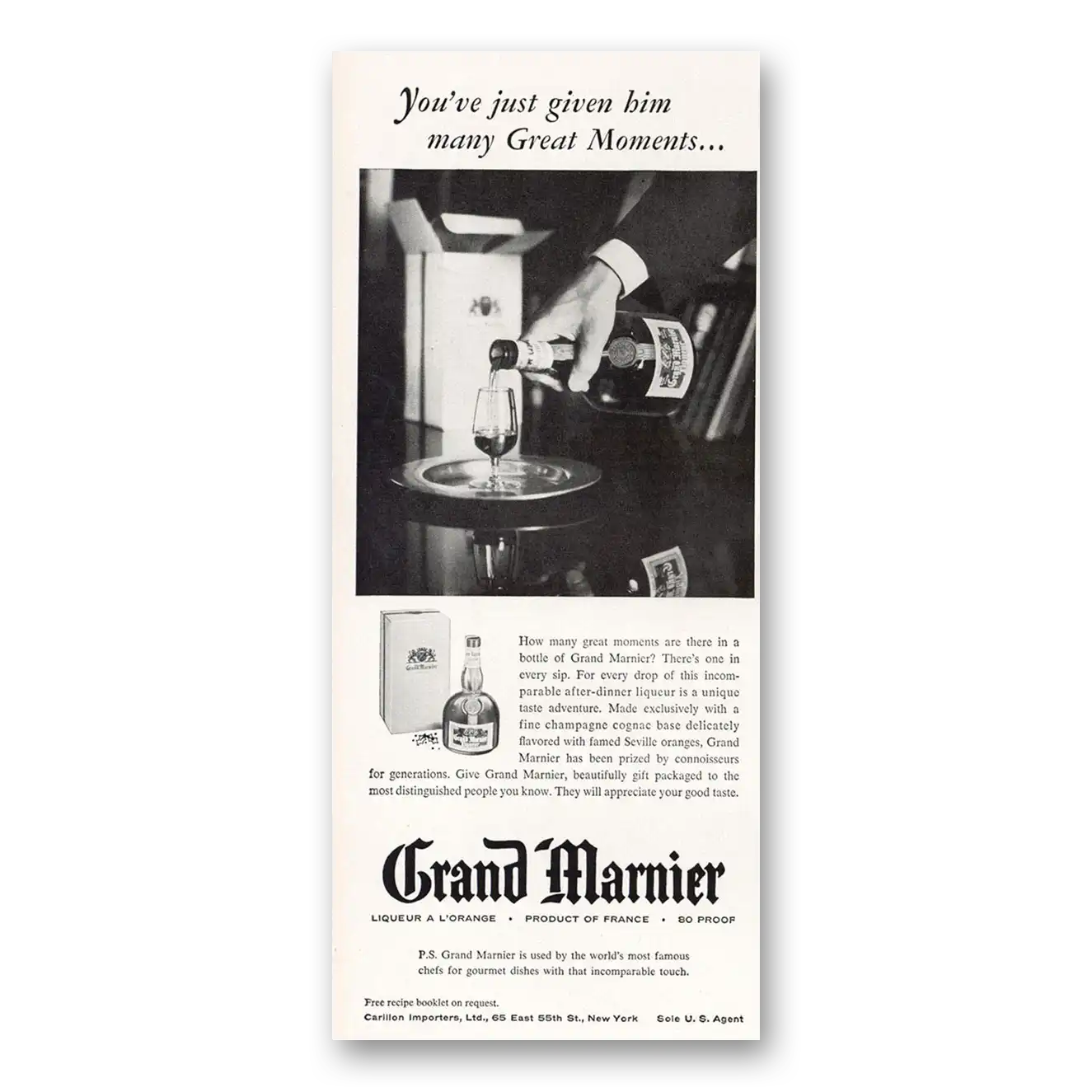 1956 Grand Marnier Just Given Him Many Great Moments Vintage Magazine Print Ad