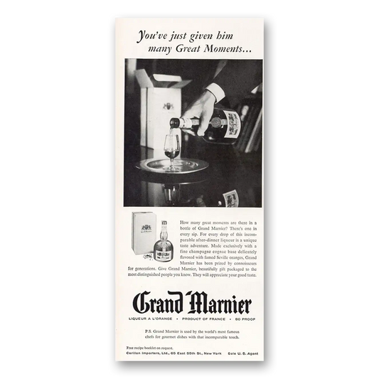 1956 Grand Marnier Just Given Him Many Great Moments Vintage Magazine Print Ad