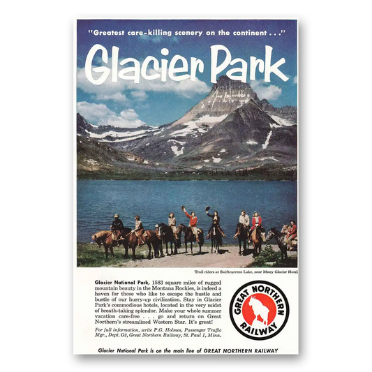 1956 Great Northern Railway Glacier Park Swiftcurrent Vintage Magazine Print Ad